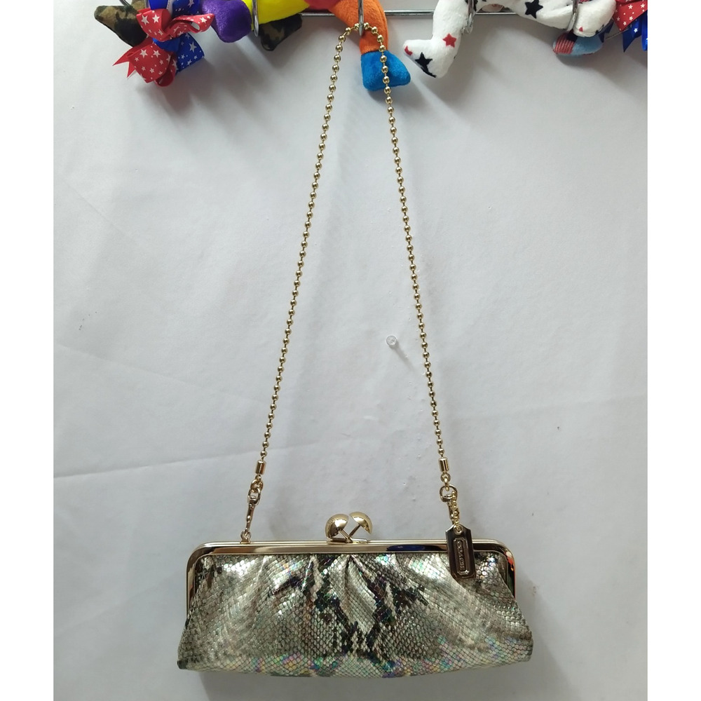 Coach Amanda Darcy Kisslock Iridescent Embossed Python Crossbody Evening Clutch